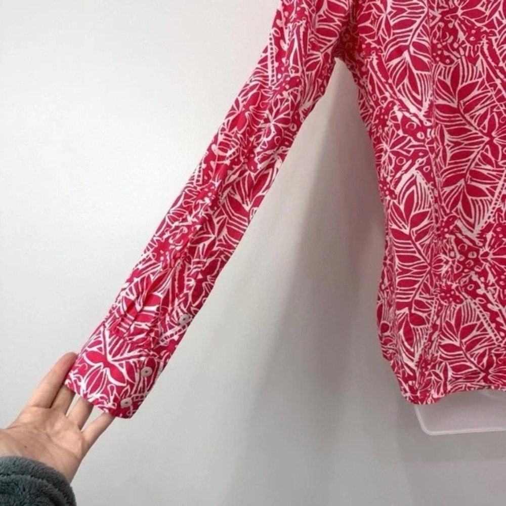 Lilly Pulitzer Top Women's M Pink/Coral Resort Roll Tab Beachy Coastal Button Up - Picture 9 of 13